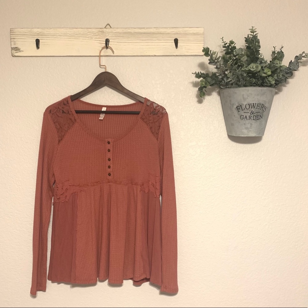 Lace Ruffle Long Sleeve Pink Lace Baby Doll Sweater